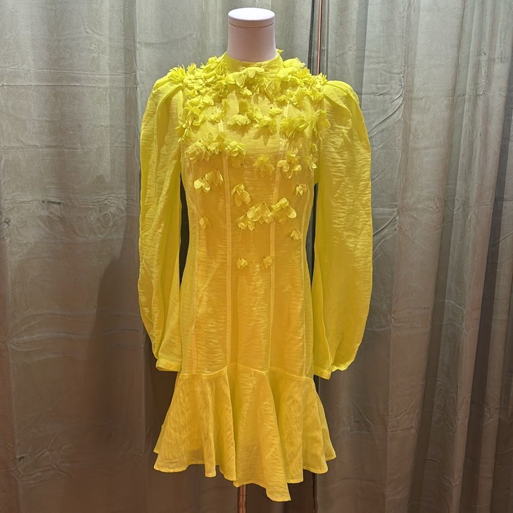 Karen Millen Vibrant Yellow/green appliqué Dress, US6 - Picture 5 of 15